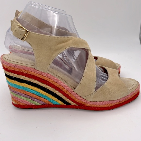 PALOMITAS by‎ paloma women’s Rainbow stripes wedge suede leather sandals size 10 - Picture 3 of 10
